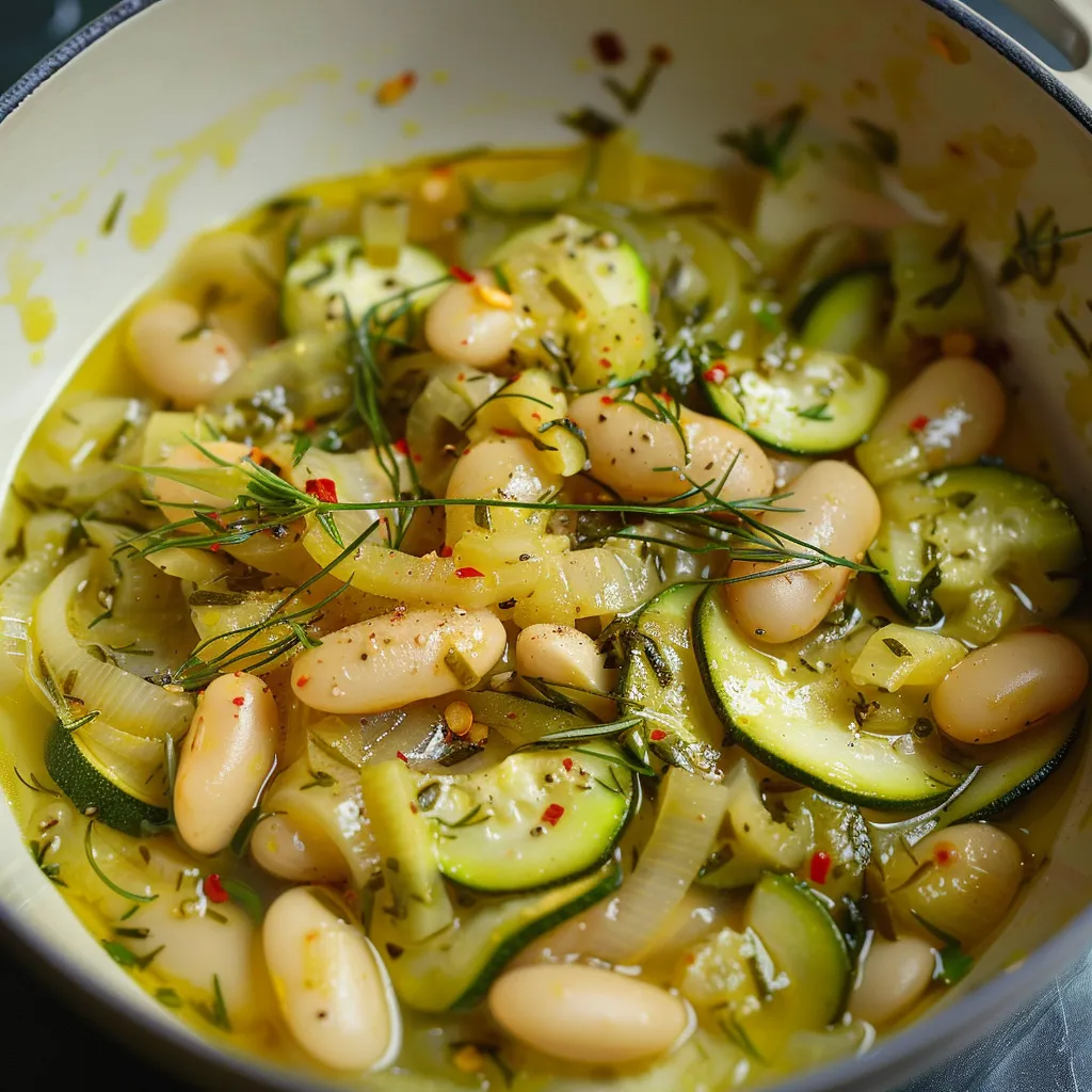 Ragoût haricots blancs courgettes marinées