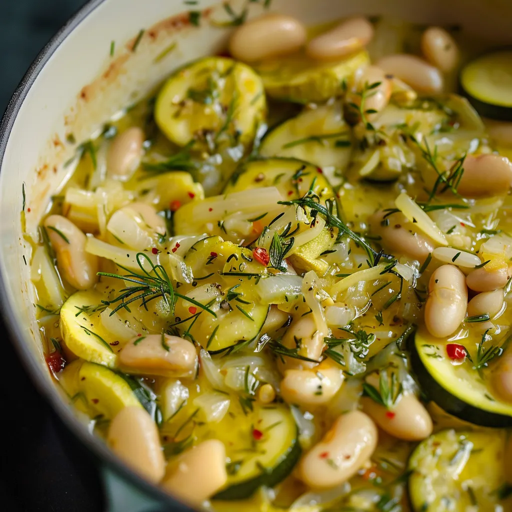 Haricots blancs mijotés aux courgettes marinées végétariens