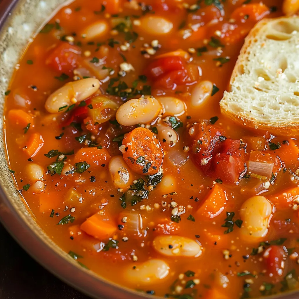Bol de soupe tomates et haricots blancs maison