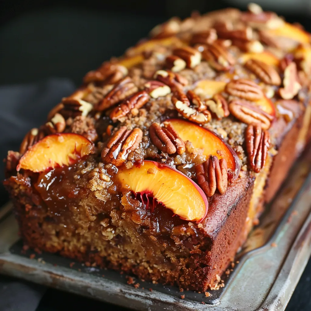 Cake moelleux pêche noix pécan – Caramel maison