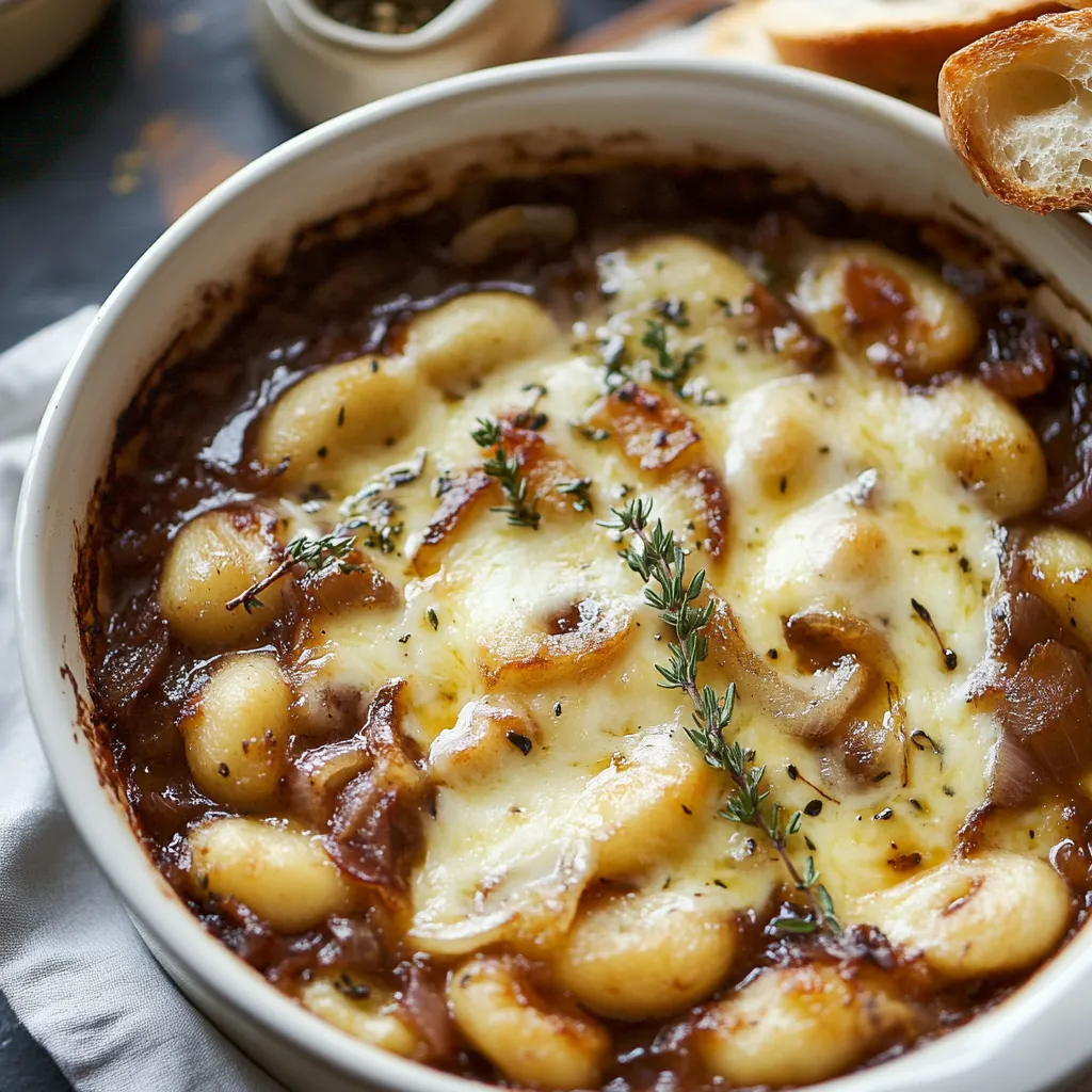 Gnocchis moelleux gratinés avec gruyère et oignons dorés