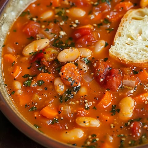 Bol de soupe tomates et haricots blancs maison