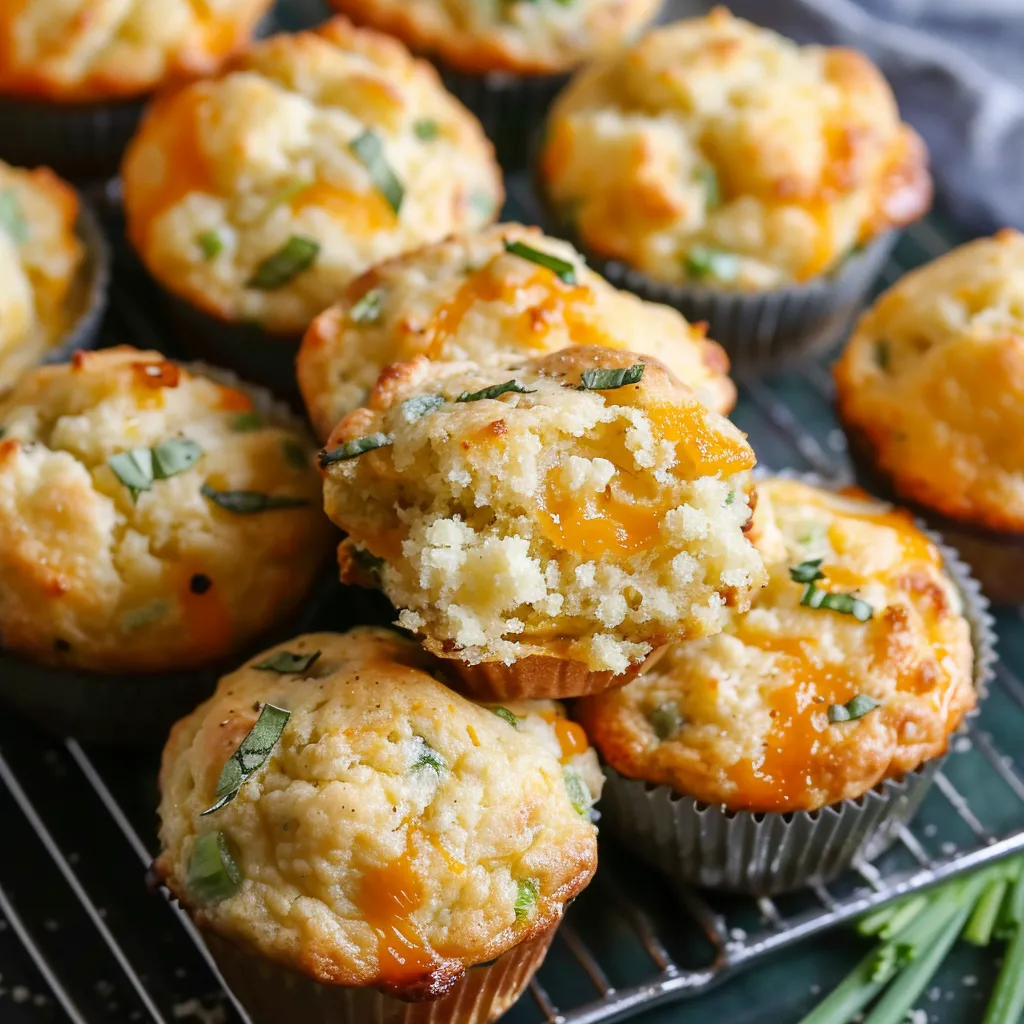 Muffins cheddar basilic et cébettes