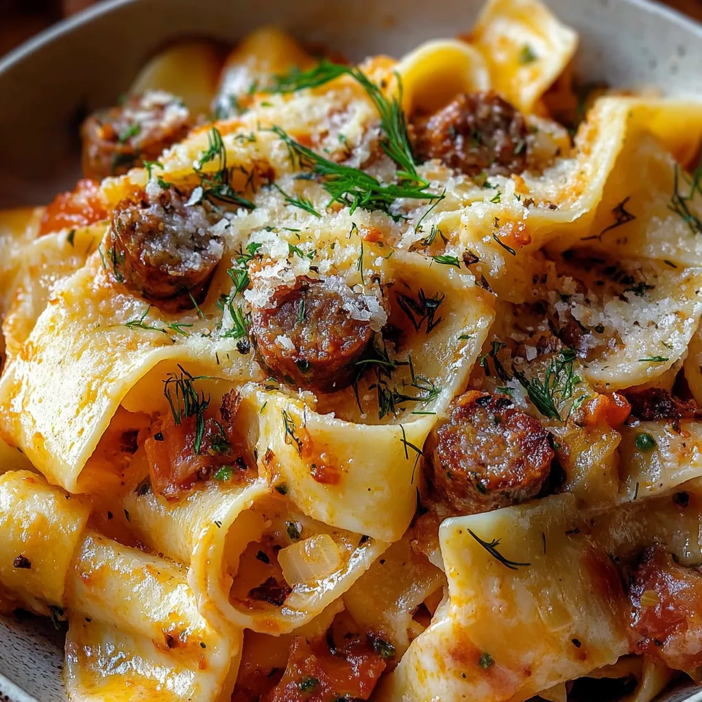 Pappardelles douces avec saucisses, fenouil et piments calabrais
