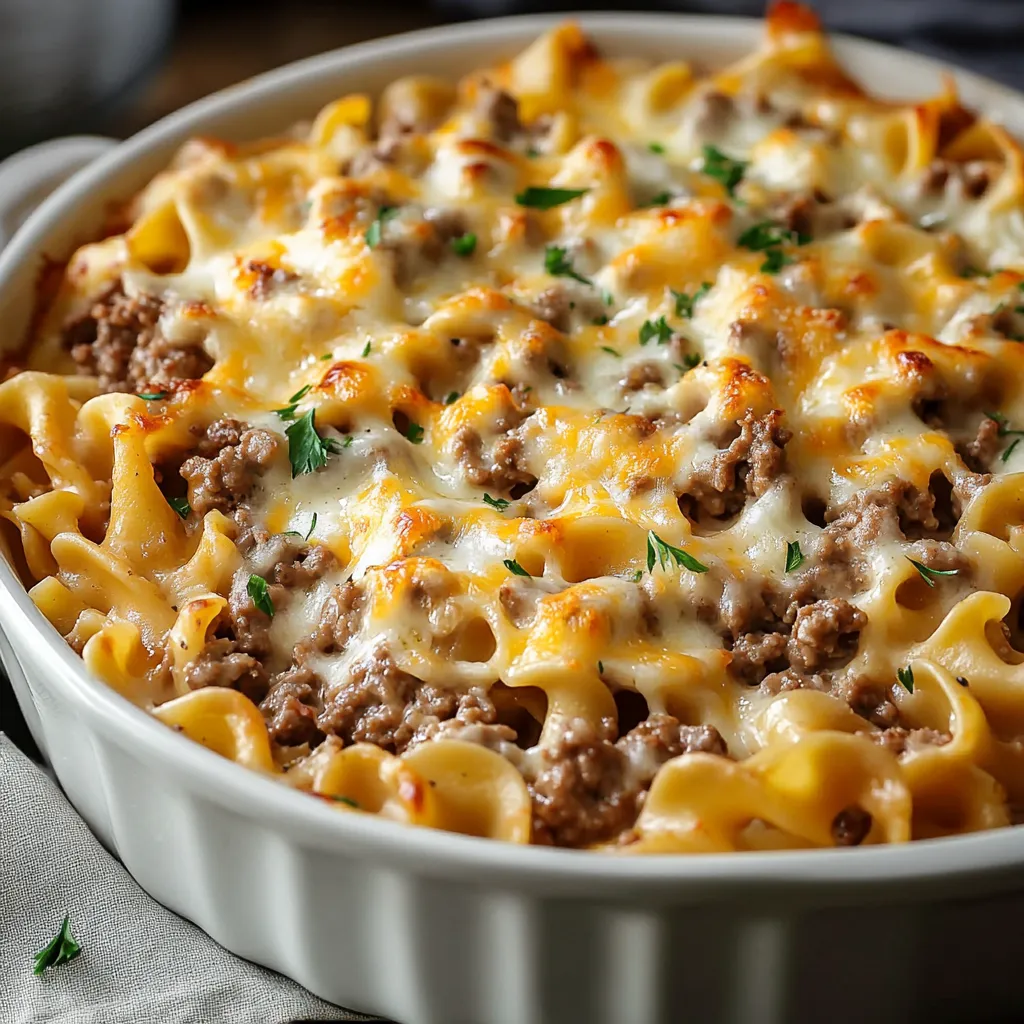 Gratin de pâtes au bœuf et crème épaisse en version familiale