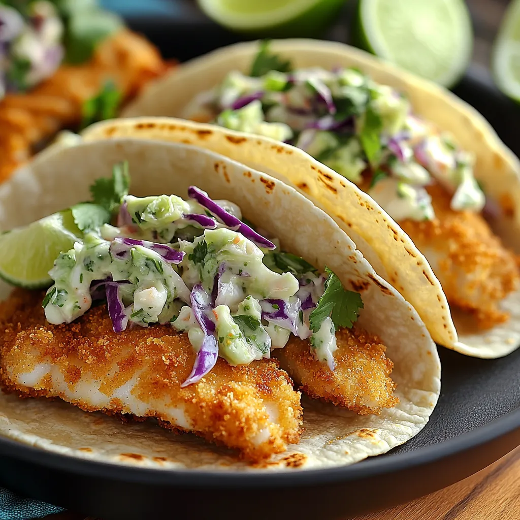 Délicieux tacos au poisson croustillant et salade de chou au citron vert