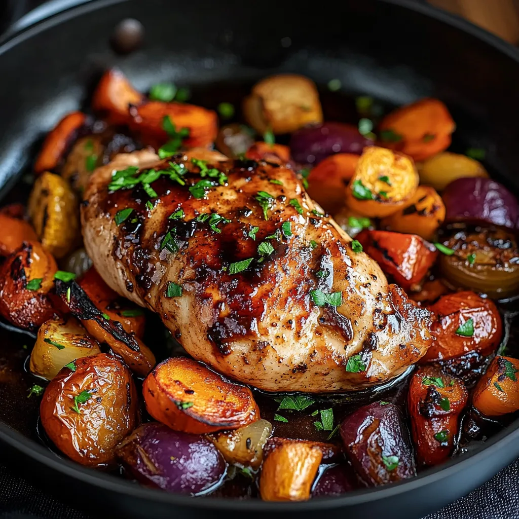 un plat tout-en-un : poulet tendre au balsamique et légumes rôtis