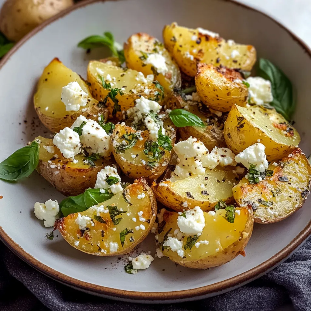 un plat savoureux de pommes de terre croustillantes accompagnées de feta fondante