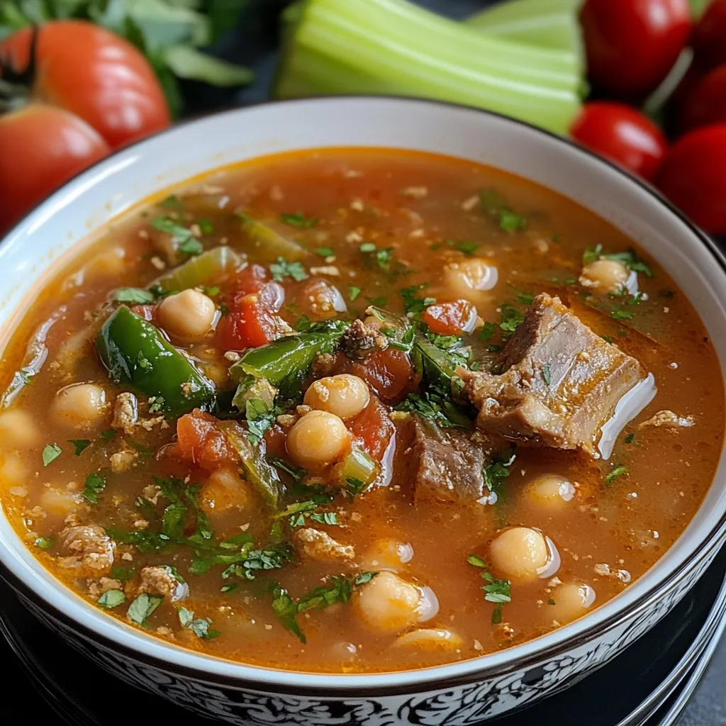 Une soupe traditionnelle algérienne riche et réconfortante, préparée avec du frik, de la viande d'agneau