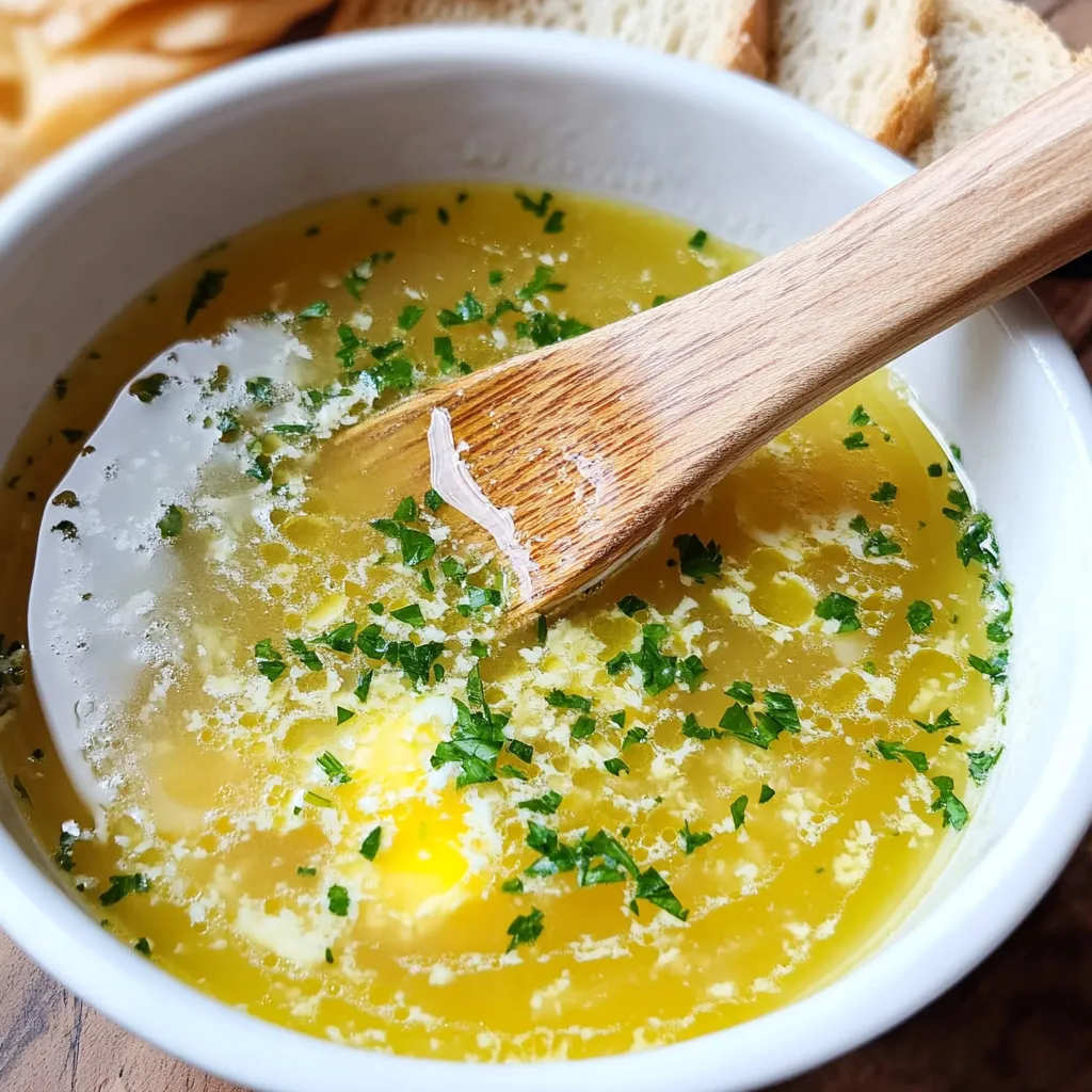 Soupe à l'Ail, Œufs et Safran, Garnie de Persil et Jus de Citron