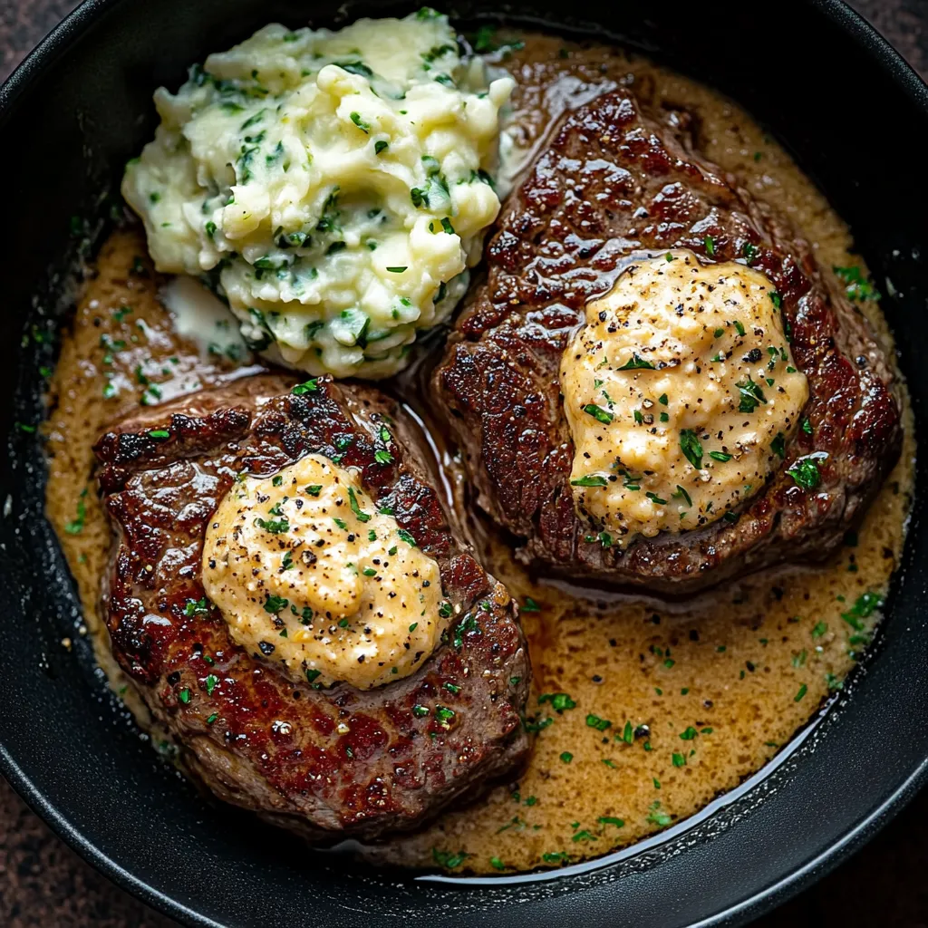 Steak nappé d'une sauce au whisky irlandais et colcannon