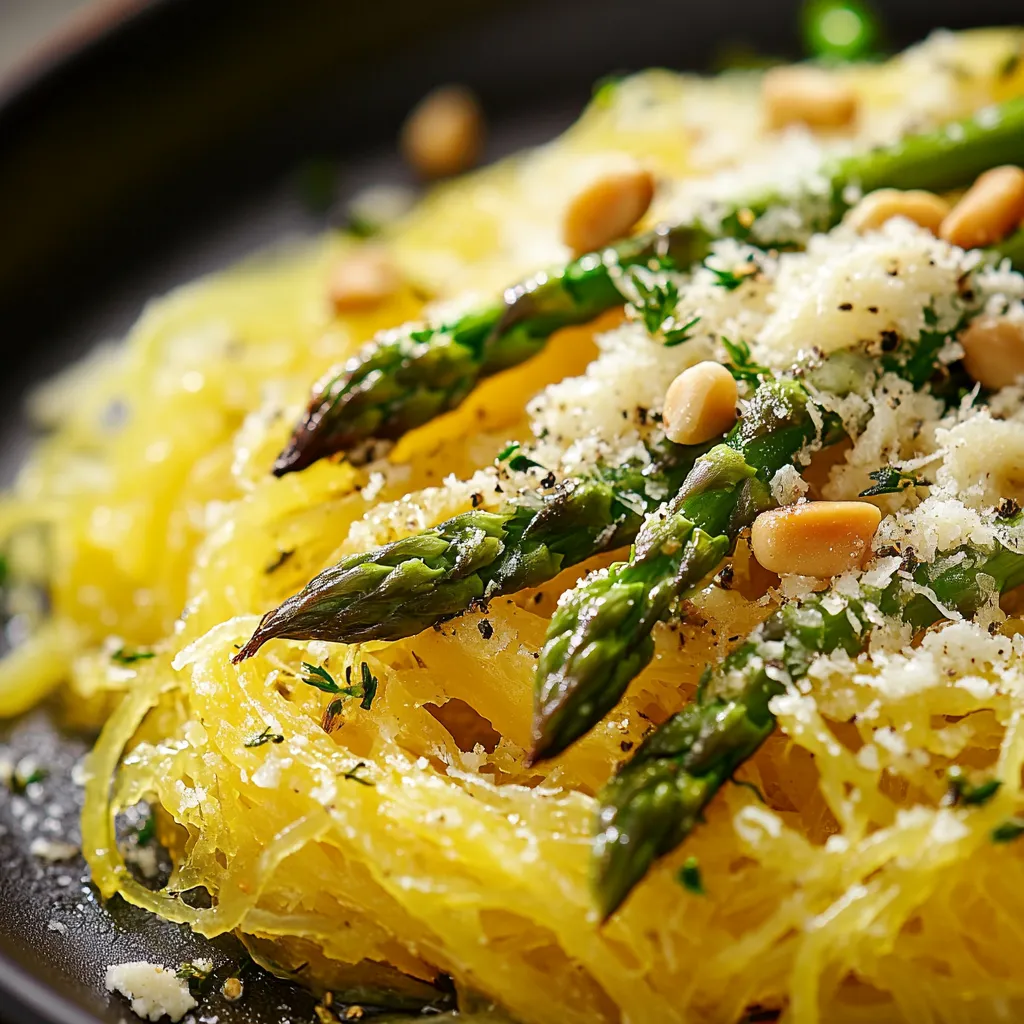 Asperges et courge spaghetti avec ricotta citronnée