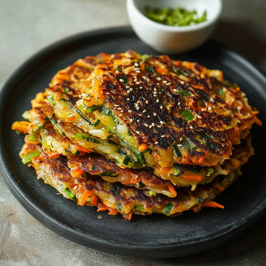 Galettes coréennes vegan avec légumes croquants