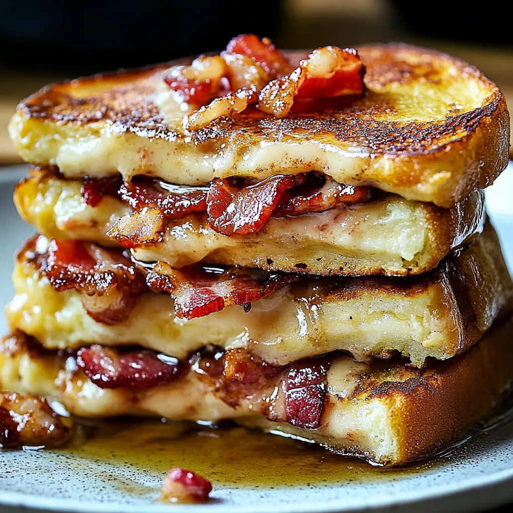 Pain perdu délicieux garni de bacon et fromage