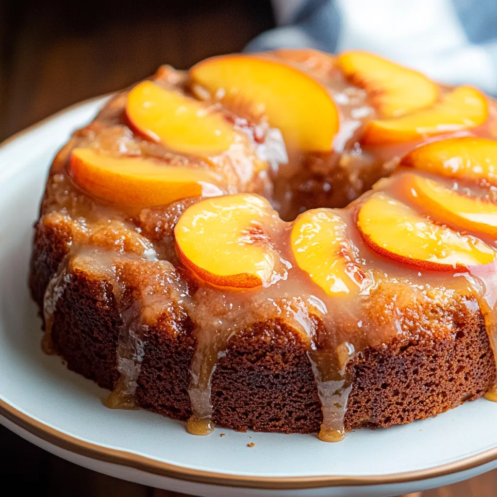 Gâteau moelleux aux pêches et glaçage cannelle