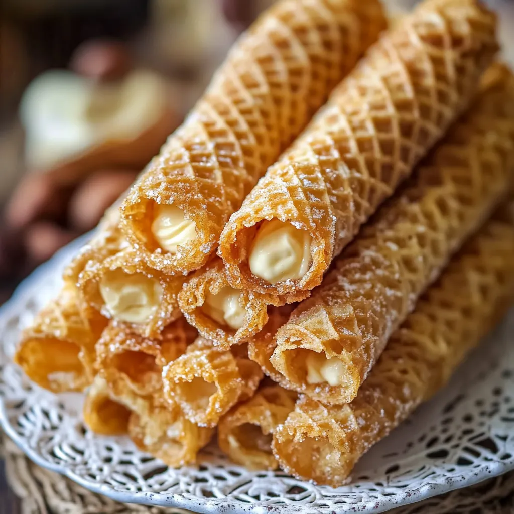 Tubes gaufrés garnis de confiture de lait et beurre